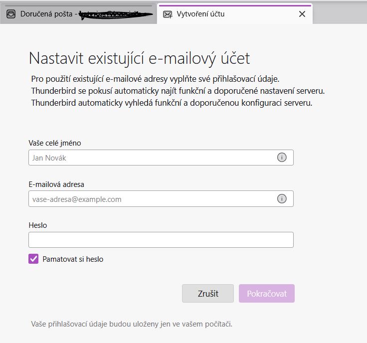 konfigurace poštovního účtu v Thunderbird