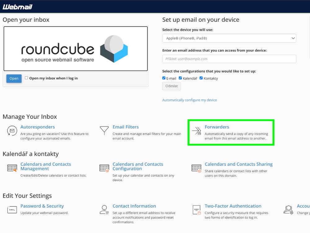 přeposílání e-mailů